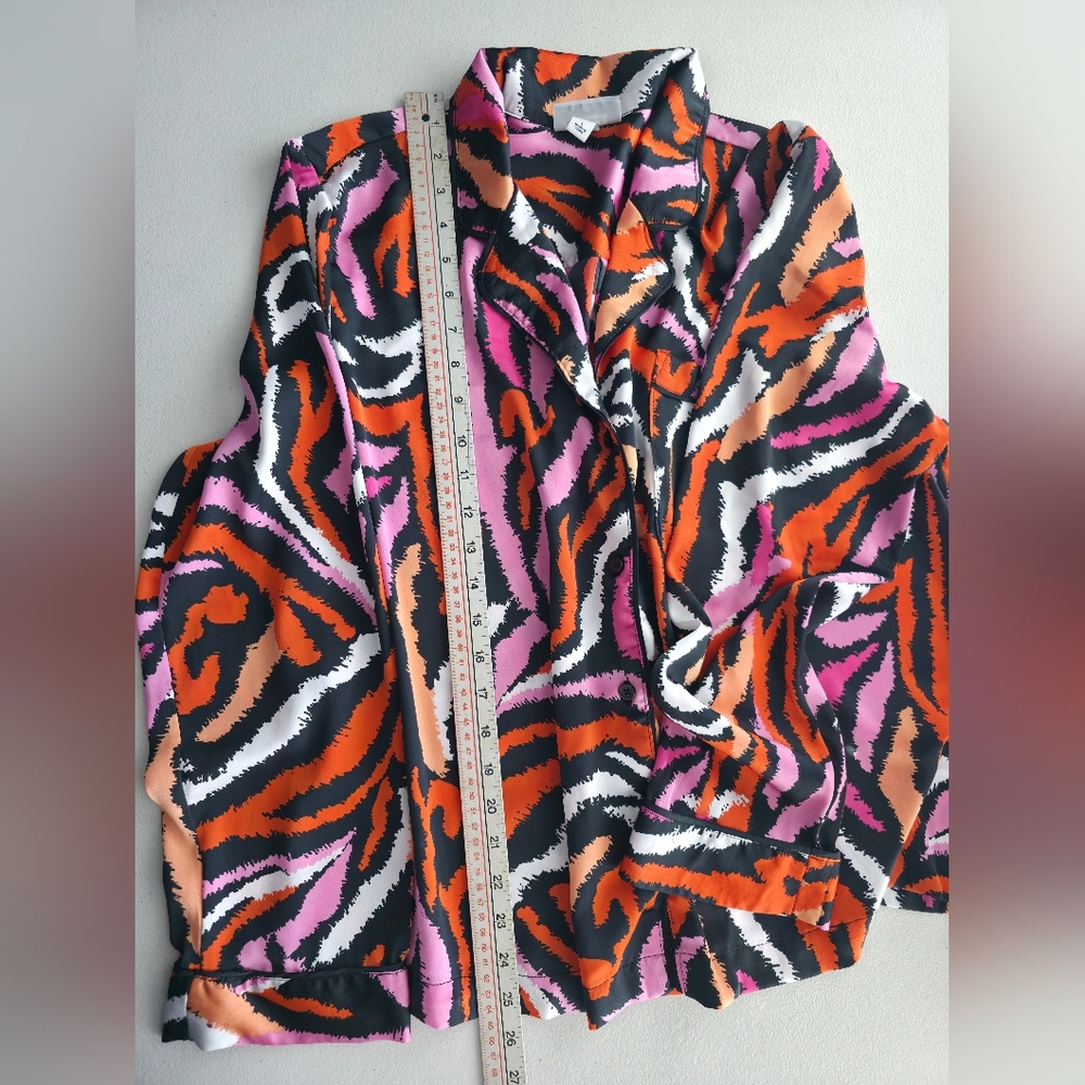 DVF for Target Satin Pajama Set Disco Zebra Pink Orange Vibrant Retro Boho Large - Picture 12 of 13